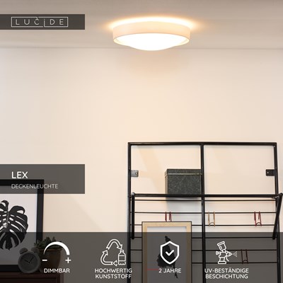 Lucide LEX - Deckenleuchte - Ø 33 cm - 2xE27 - Weiß